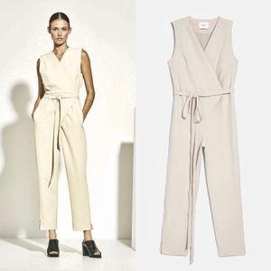 Cream Jumpsuit with Waist Tie